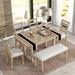 6-Piece Rubber Wood Dining Table Set with Beautiful Wood Grain Pattern Tabletop Solid Wood Veneer and Soft Cushion