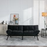 70" Velvet Futon Sofa Bed with Adjustable Armrests & Backrest, Convertible Folding Sleeper Couch Loveseat for Living Room, Black