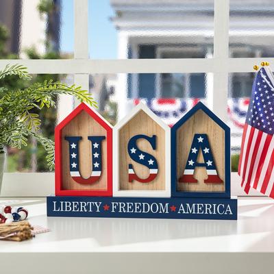 Glitzhome Patriotic Americana Flag USA Table Decor