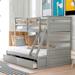 Twin over Full Bunk Bed w/ Drawers Storage Bed Frame for Dorm, Bedroom w/ Solid Wood Slats Support Convertible into 2 Beds, Gray