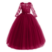 IBTOM CASTLE Flower Girls Long Floral Boho Lace Wedding Bridesmaid Dress 3/4 Sleeves Princess Puffy Maxi Tulle Pageant Formal Party Gowns 2-3 Years Wine Red