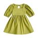 EHQJNJ 0-3 Months Baby Girl Clothes Fall Winter Sets Toddler Girl s Print Ruffle Trim Round Neck Puff Sleeve Flared A Line Dress Green Patchwork Toddler Girl 4T
