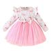EHQJNJ Baby Girls Clothing Fall and Winter Toddler Girls Long Sleeve Floral Prints Bowknot Tulle Princess Dress Clothes Pink Print Toddler Shirts 5T Baby Girls Clothing Summer Sale