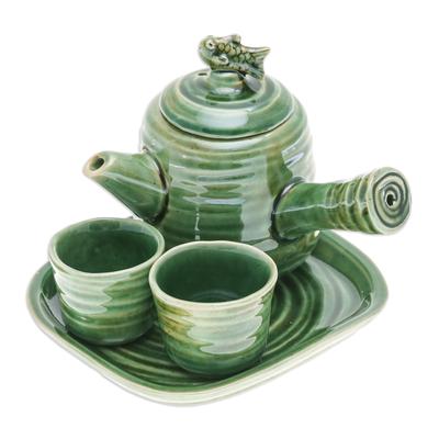 Cozy Fins,'Fish-Themed Green Ceramic Tea Set with ...