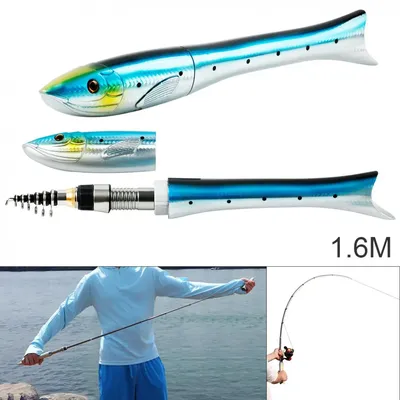 1.6m Telescopic Carbon Fishing Rod Fish Shaped Mini Pocket Pen Sea Ice Fishing  Pole - Shopping.com