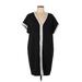 Marie Oliver Casual Dress - Shift Plunge Short sleeves: Black Print Dresses - Women's Size Large