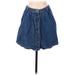 Zara Basic Denim A-Line Skirt Mini: Blue Print Bottoms - Women's Size Small