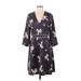 Banana Republic Casual Dress - A-Line V Neck 3/4 sleeves: Black Floral Dresses - Women's Size 2