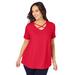 Plus Size Women's Stretch Cotton Crisscross Strap Tee by Jessica London in Vivid Red (Size L)