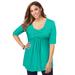 Plus Size Women's Stretch Knit Pleated Tunic by Jessica London in Aqua Sea (Size 30/32) Long Shirt