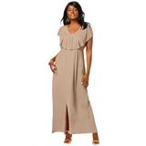 Plus Size Women's Stretch Knit Ruffle Maxi Dress by The London Collection in New Khaki (Size 24 W)