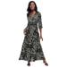 Plus Size Women's Stretch Knit Faux Wrap Maxi Dress by The London Collection in Grey Painterly Cheetah (Size 12 W)