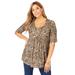 Plus Size Women's Stretch Knit Pleated Tunic by Jessica London in New Khaki Shadow Leopard (Size 12) Long Shirt