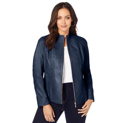 Plus Size Women's Zip Front Leather Jacket by Jessica London in Navy (Size 20 W)