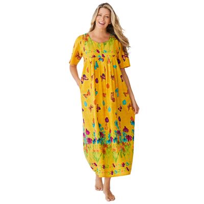 Plus Size Women's Bib Front Lounger by Only Necessities in Yellow Butterfly (Size 2X)