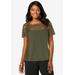 Plus Size Women's Stretch Lace Neckline Top by Jessica London in Dark Olive Green (Size L)