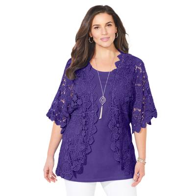 Plus Size Women's Graceful Crochet Kimono by Cathe...