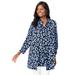 Plus Size Women's Georgette Button Front Tunic by Jessica London in Navy Simple Leopard (Size 28 W) Sheer Long Shirt