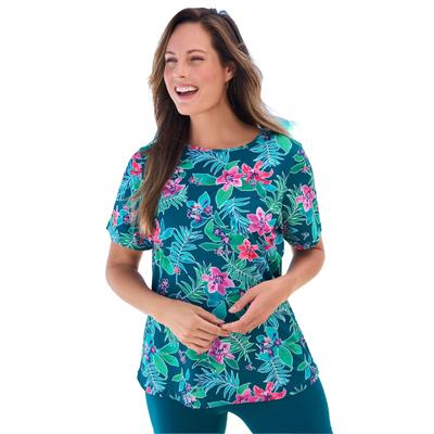 Plus Size Women's The Swim Tee by Swim 365 in Mediterranean Floral (Size 34/36) Rash Guard