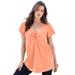 Plus Size Women's Flutter-Sleeve Sweetheart Ultimate Tee by Roaman's in Orange Melon (Size 12) Long T-Shirt Top