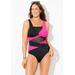 Plus Size Women's Mesh Colorblock Wrap One Piece Swimsuit by Swimsuits For All in New Black Pink (Size 20)