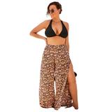 Plus Size Women's Mara Beach Pant with Side Slits by Swimsuits For All in Spice Orange Abstract (Size 22/24)