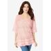 Plus Size Women's Fringed Crochet Sweater by Roaman's in Soft Blush (Size 4X)