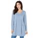 Plus Size Women's Long-Sleeve Two-Pocket Soft Knit Tunic by Roaman's in Pale Blue (Size 2X) Shirt