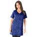 Plus Size Women's Short-Sleeve V-Neck Ultimate Tunic by Roaman's in Navy Blue Animal (Size 3X) Long T-Shirt Tee