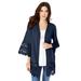 Plus Size Women's Fine Gauge Lace-Trim Cardigan by Roaman's in Navy (Size 18/20)