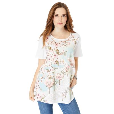 Plus Size Women's Travel Graphic Tee by Roaman's in White Cherry Blossoms (Size 18/20) Shirt