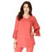 Plus Size Women's Eyelet Georgette Tunic by Roaman's in Sunset Coral (Size 26 W)