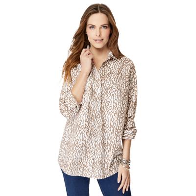 Plus Size Women's Long-Sleeve Kate Big Shirt by Roaman's in Brown Sugar Layered Animal (Size 20 W) Button Down Shirt Blouse
