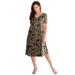 Plus Size Women's Ultrasmooth® Fabric V-Neck Swing Dress by Roaman's in Brown Sugar Paisley Print (Size 14/16) Stretch Jersey Short Sleeve V-Neck