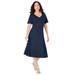 Plus Size Women's Ultimate Ponte Seamed Flare Dress by Roaman's in Navy (Size 22 W)