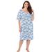 Plus Size Women's Shirred Short-Sleeve Sleepshirt by Catherines in Ocean Blue Cloud (Size L)