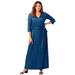 Plus Size Women's Pullover Wrap Knit Maxi Dress by The London Collection in Deep Teal Houndstooth (Size 14 W)