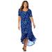 Plus Size Women's Everyday Knit Flounce Hem Maxi Dress by Jessica London in Dark Sapphire Playful Paisley (Size 12 W) Soft & Lightweight Long Length