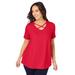 Plus Size Women's Stretch Cotton Crisscross Strap Tee by Jessica London in Vivid Red (Size M)