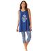 Plus Size Women's Scoopneck Tank & Capri Legging PJ Set by Dreams & Co. in Evening Blue Floral (Size 18/20) Pajamas