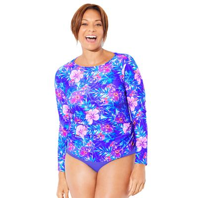 Plus Size Women's Chlorine Resistant Side-Tie Adjustable Long Sleeve Swim Tee by Swimsuits For All in Electric Purple Iris (Size 24)