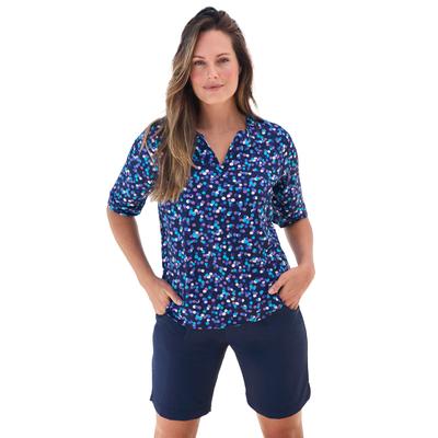 Plus Size Women's Three-Quarter Sleeve Swim Tee by Swim 365 in Blue Dots (Size 38/40) Rash Guard