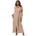Plus Size Women's Stretch Knit Ruffle Maxi Dress by The London Collection in New Khaki (Size 20 W)