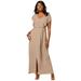 Plus Size Women's Stretch Knit Ruffle Maxi Dress by The London Collection in New Khaki (Size 28 W)