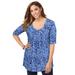 Plus Size Women's Stretch Knit Pleated Tunic by Jessica London in French Blue Shadow Leopard (Size 26/28) Long Shirt