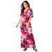 Plus Size Women's Stretch Knit Cold Shoulder Maxi Dress by Jessica London in Pink Burst Graphic Floral (Size 20 W)