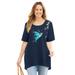 Plus Size Women's Slub Knit Sparkling Sequin Tee by Catherines in Navy Hummingbird (Size 1X)