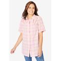 Plus Size Women's Short-Sleeve Button Down Seersucker Shirt by Woman Within in Orange Melon Multi Plaid (Size 6X)