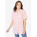 Plus Size Women's Short-Sleeve Button Down Seersucker Shirt by Woman Within in Orange Melon Multi Plaid (Size 6X)