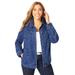 Plus Size Women's Classic Cotton Denim Jacket by Jessica London in Medium Stonewash Zebra (Size 30) 100% Cotton Jean Jacket